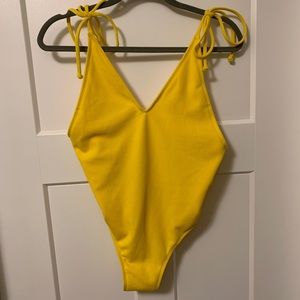 Yellow Cheeky V Neck Shoulder Ties Swim Suit